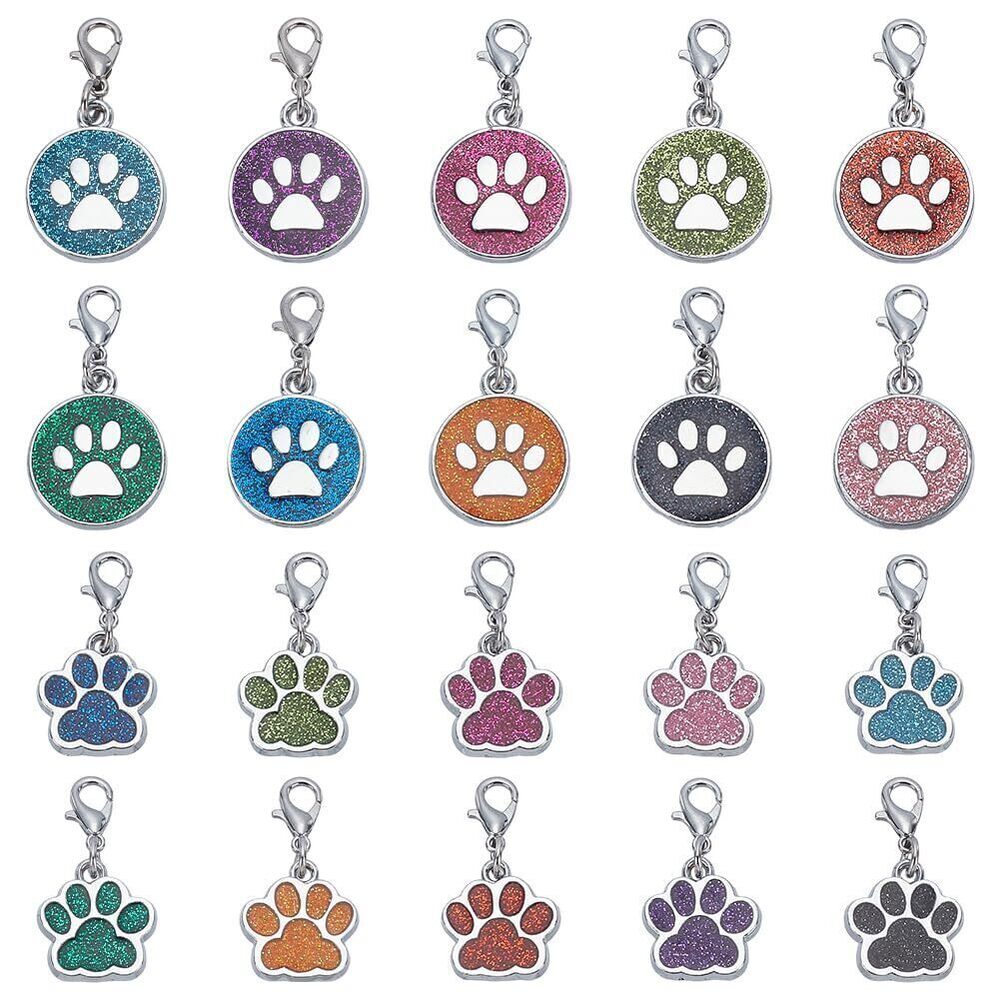 1021 20 Pcs Cute Pet Paw Enamel Charms with Lobster Claw Clasps Colorful